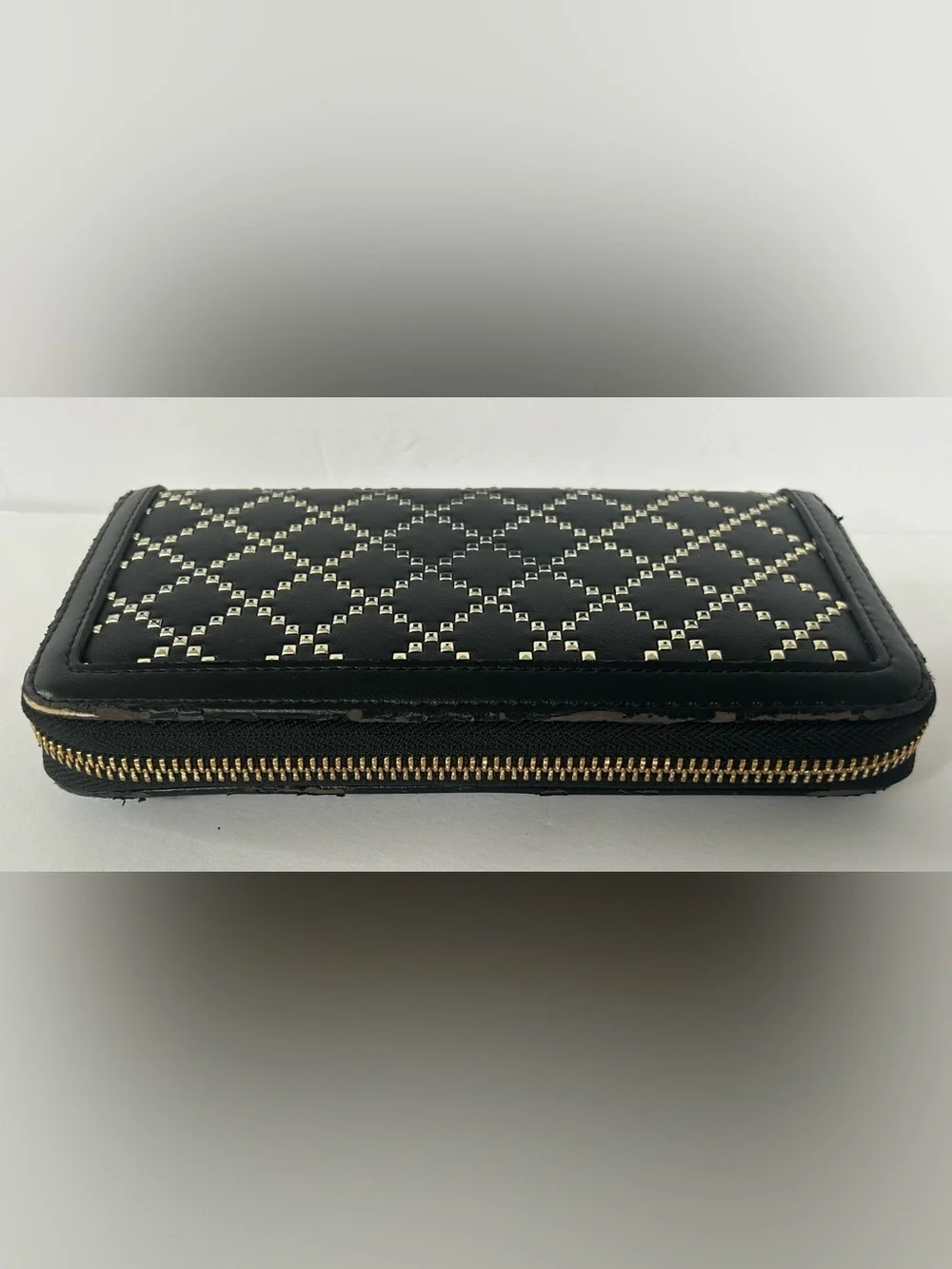 Love Moschino Black Quilted Studded Wallet with Silver Logo
